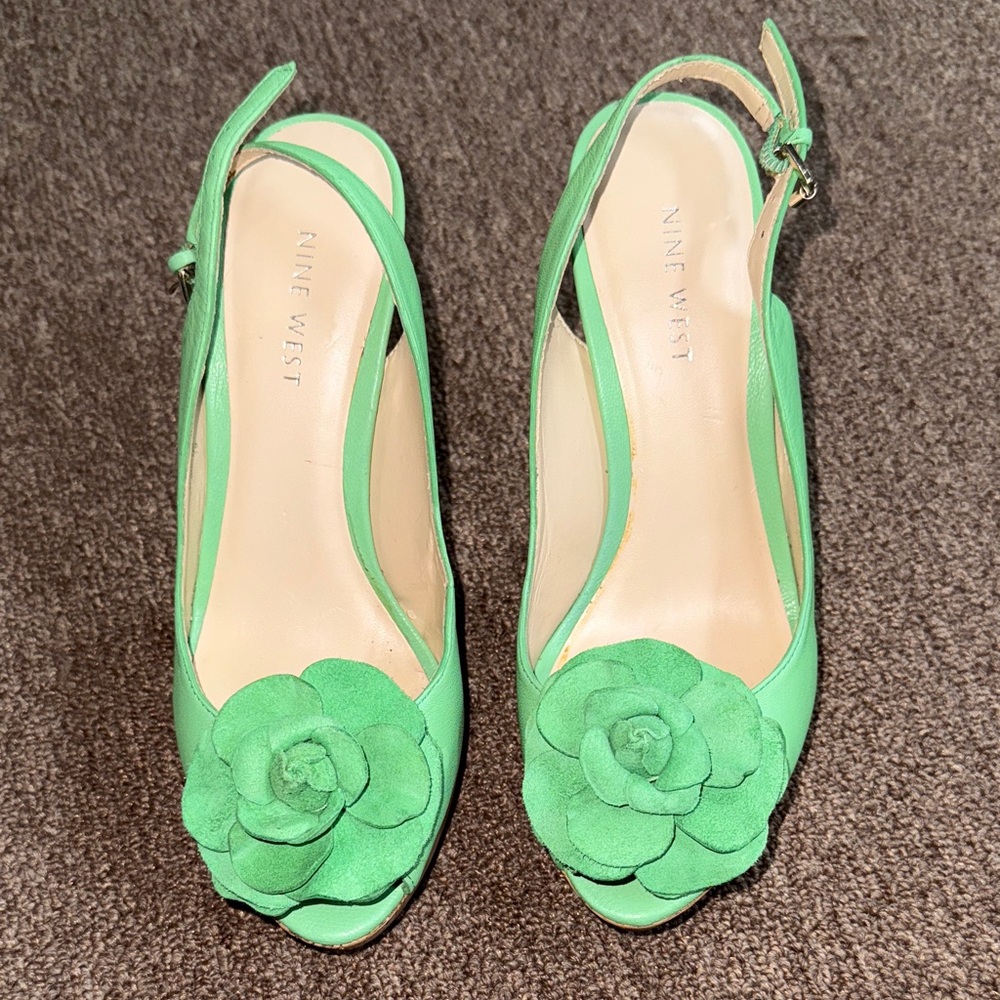Nine West Mint Green Floral Slingback Heels
